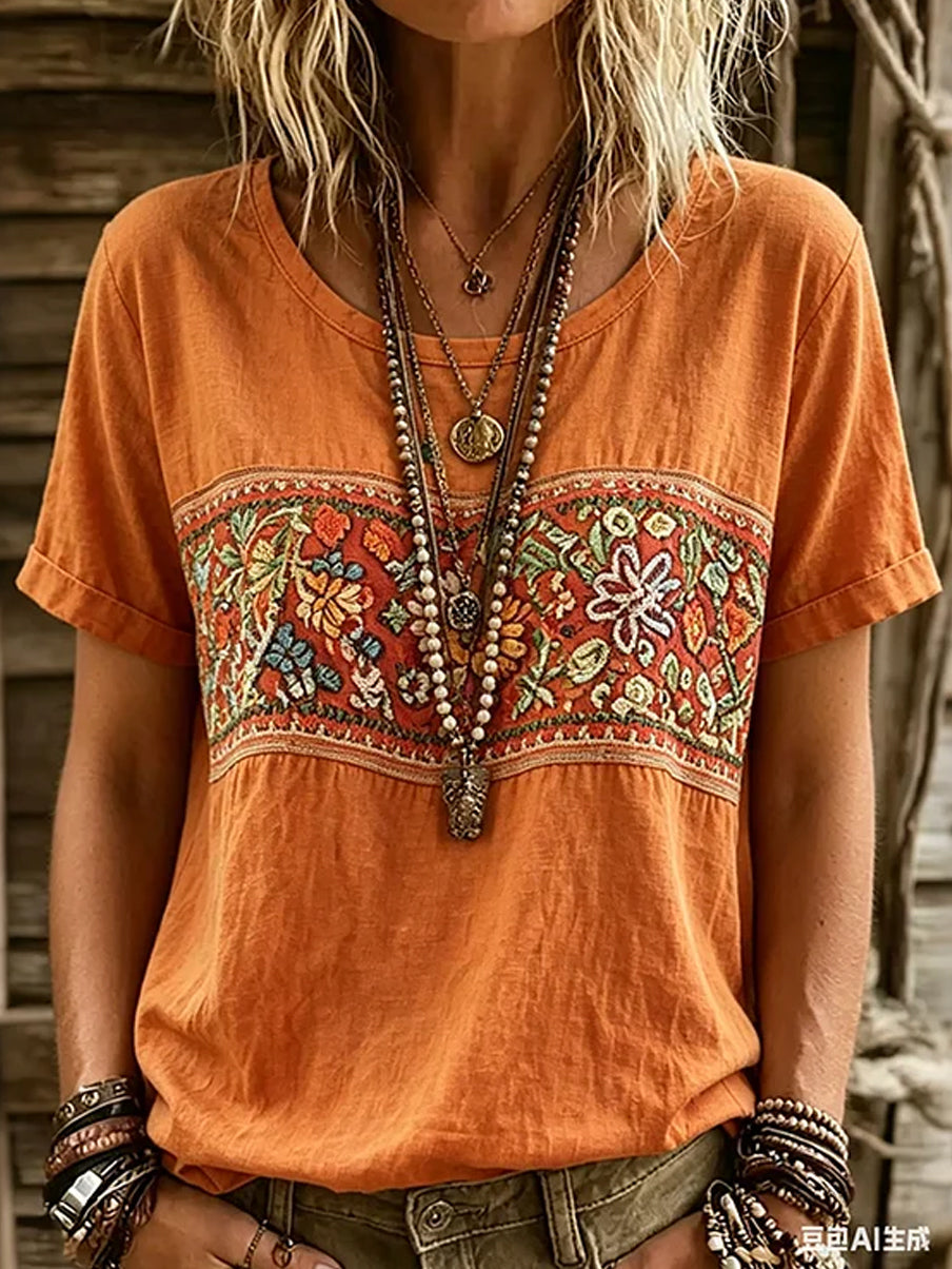 Vintage™ | T-shirt coton-lin imprimé
