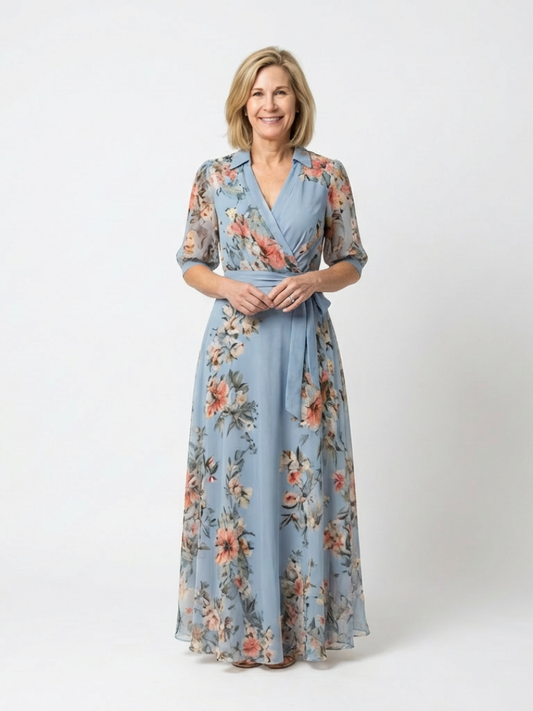 Amina™ | Robe maxi portefeuille fleurie