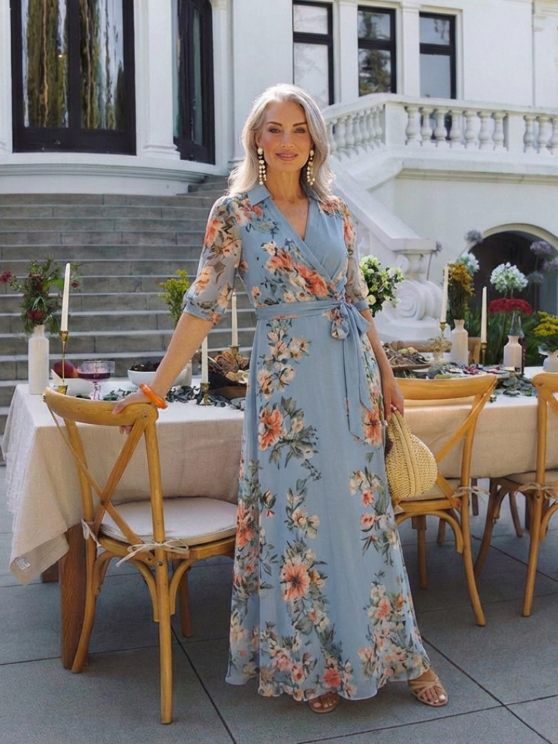Amina™ | Robe maxi portefeuille fleurie