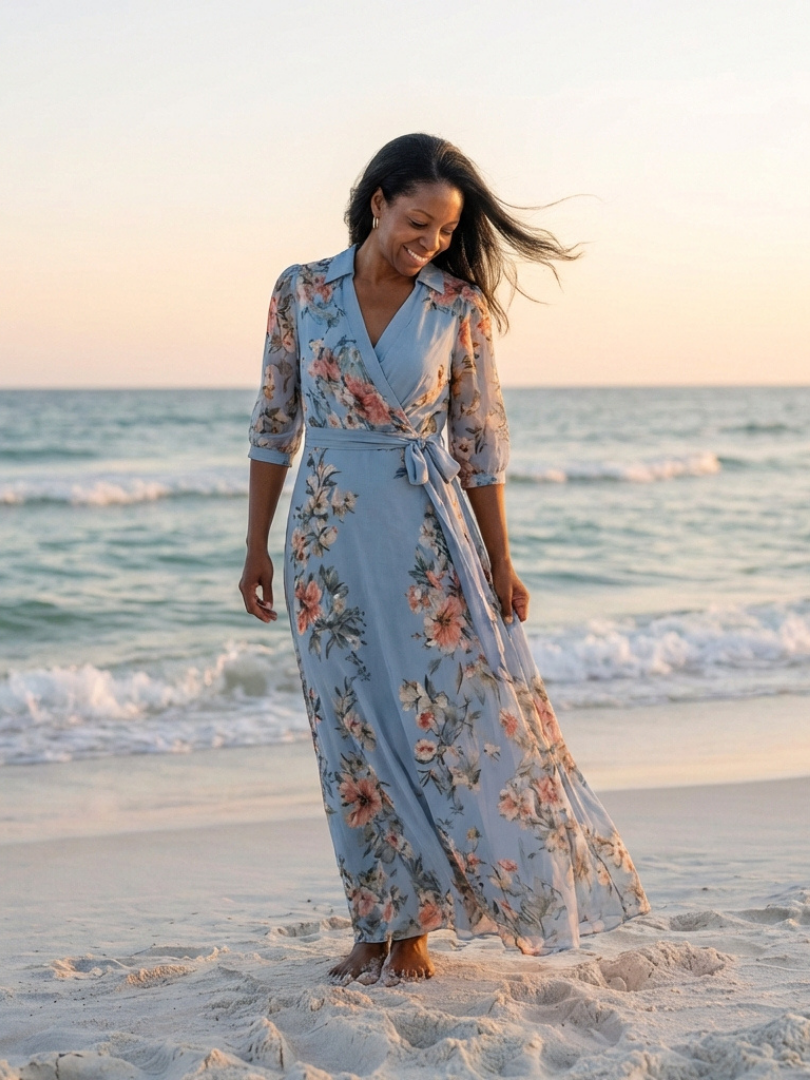 Amina™ | Robe maxi portefeuille fleurie